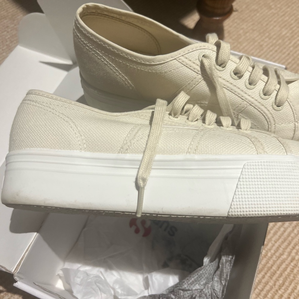 Superga Women's Low-Top Cream Canvas Sneakers - Picture 2 of 5